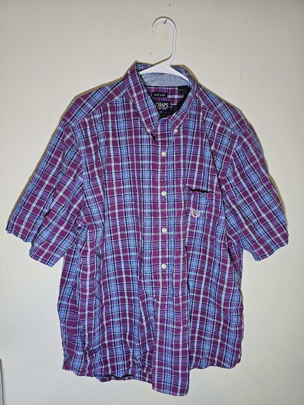 Men's dress shirt by Chaps short sleeve button down purple size XL Extra Large